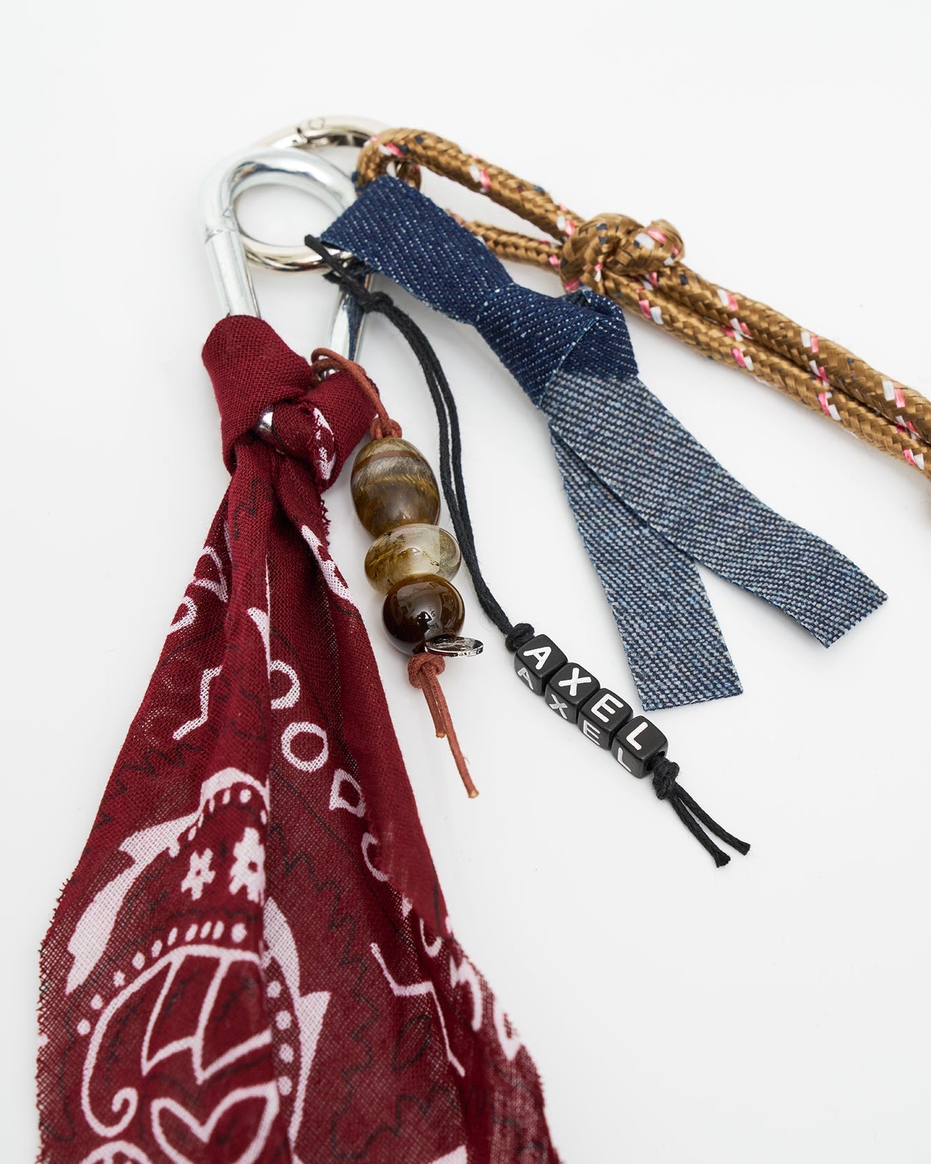 T+M x Stripe+Beat Personalised Carabiner Bag Charm Burgundy Bandana