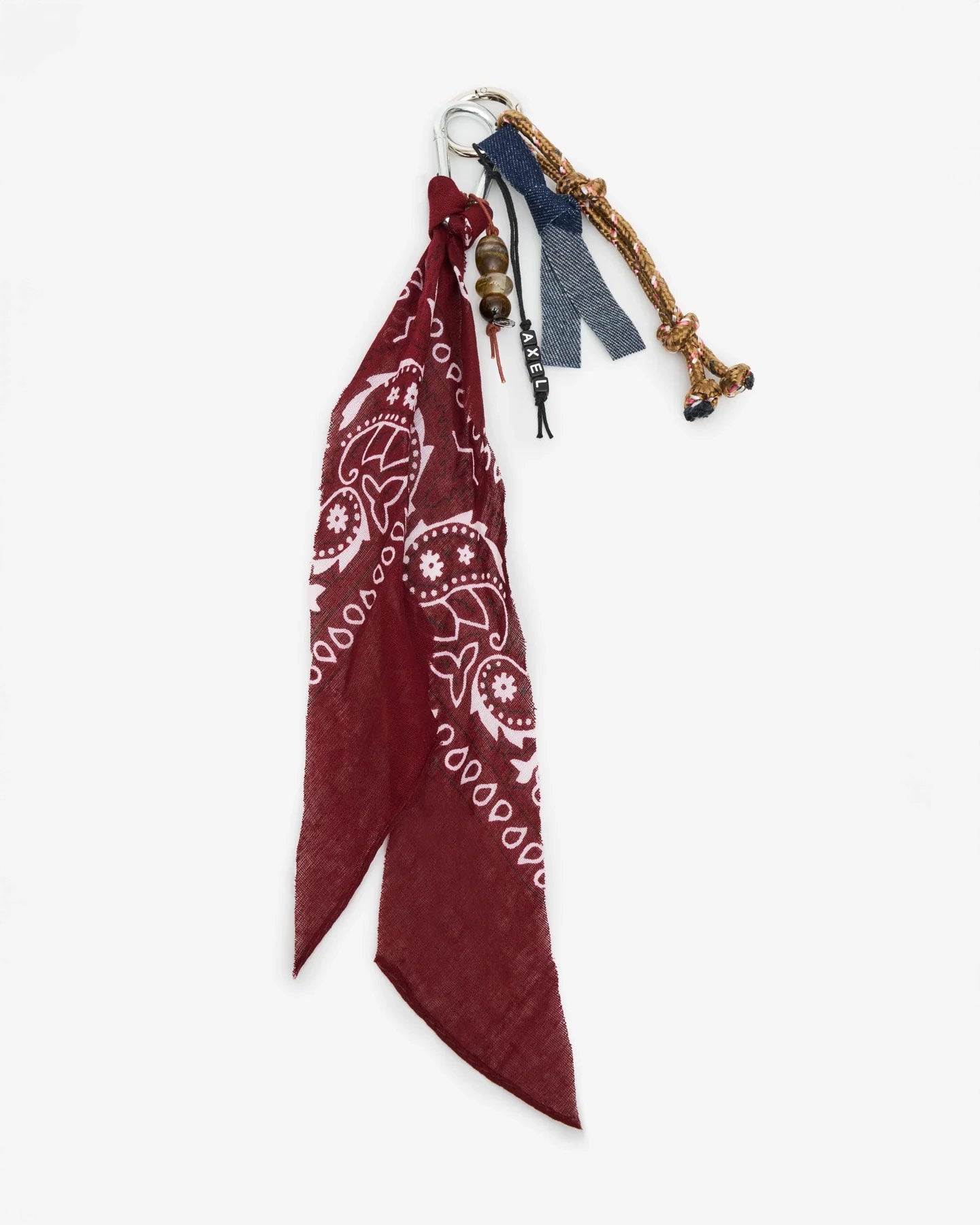 T+M x Stripe+Beat Personalised Carabiner Bag Charm Burgundy Bandana