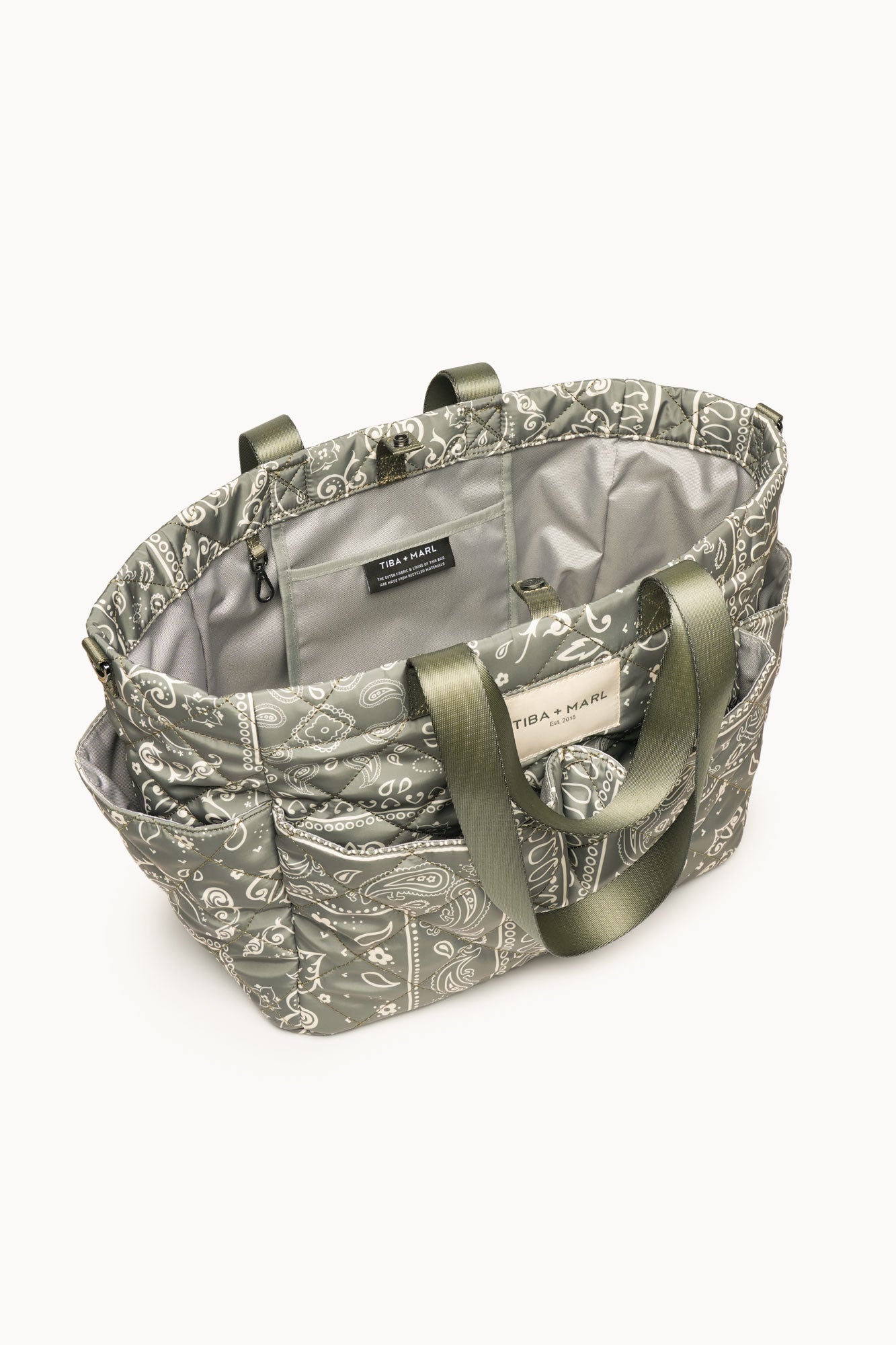 T+M Canvas Pocket Tote Sage Bandana Print