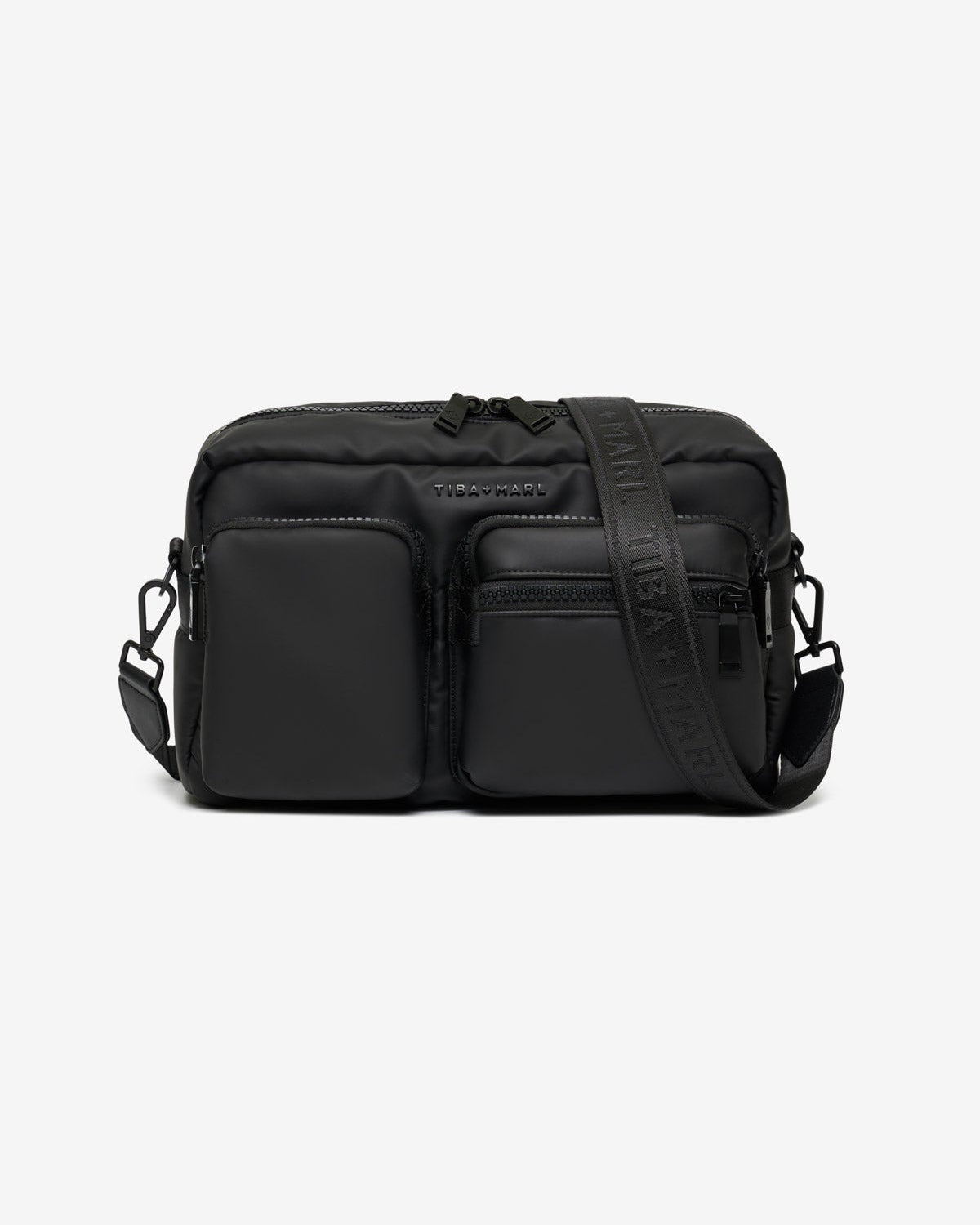 A matte black Axel buggy organiser changing bag with visible zippers and straps on a white background.