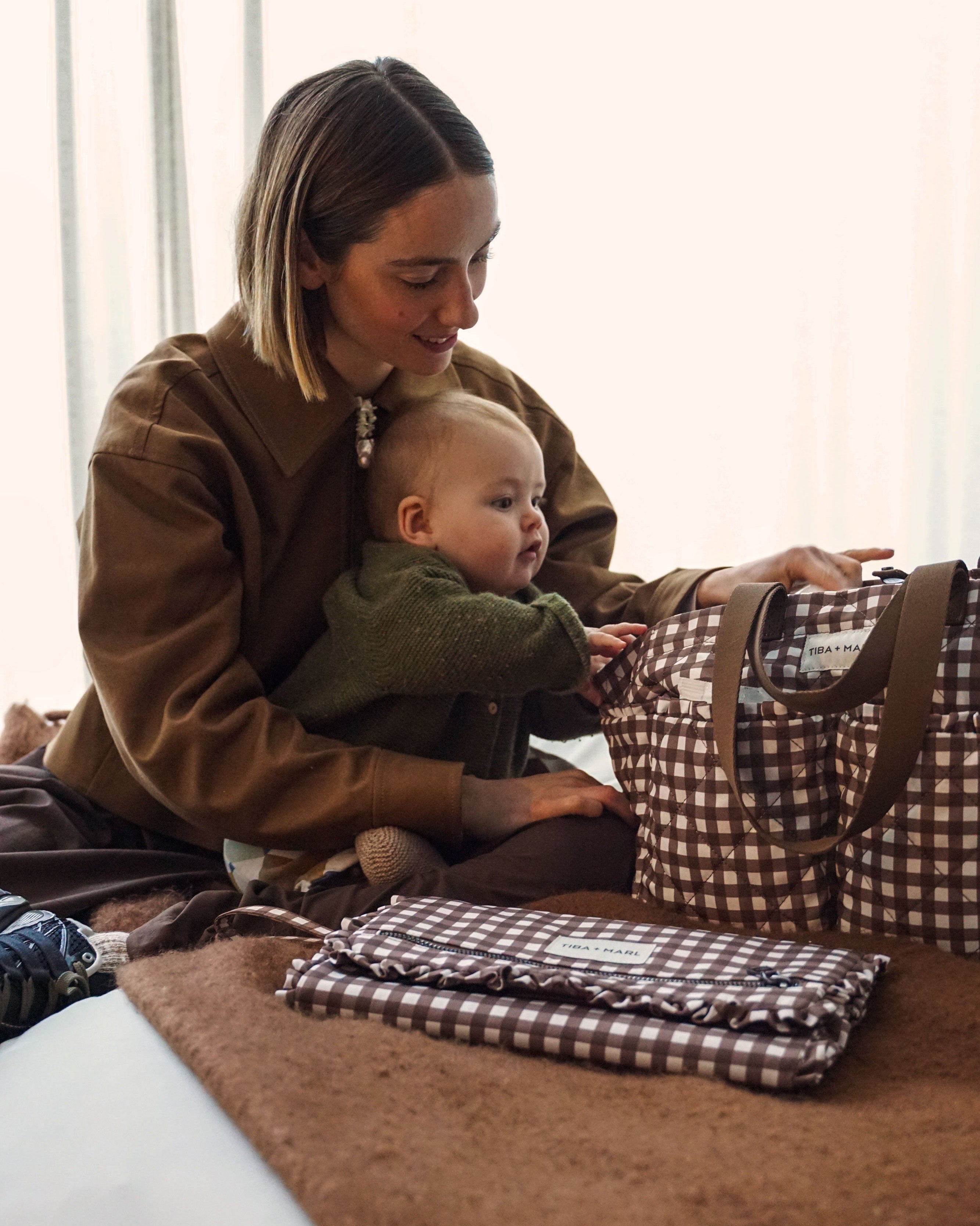 Etta Changing Clutch Brown Gingham