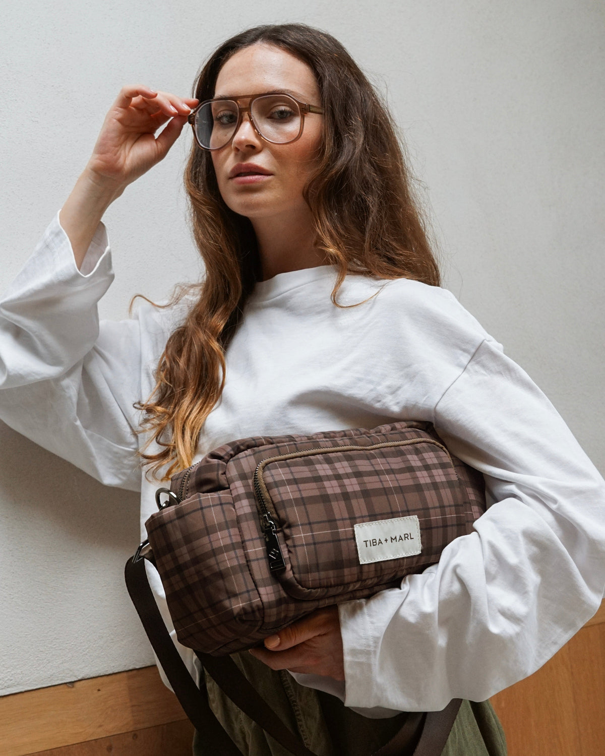 Inka Buggy Organiser Brown Tonal Tartan Print
