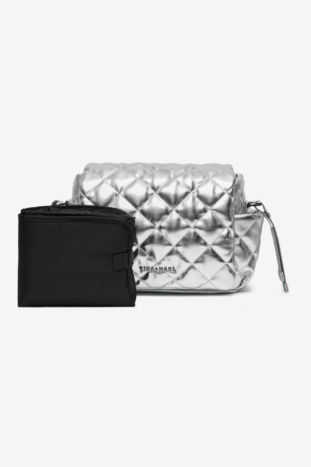 T+M x Selfridges Chain Nova Compact Changing Bag Silver Quilted Faux Leather