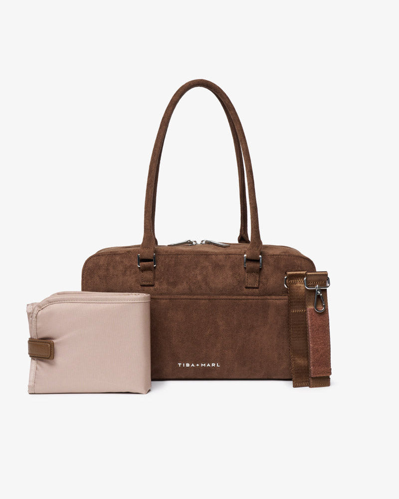 Riley Compact East-West Changing Bag Brown Faux Suede