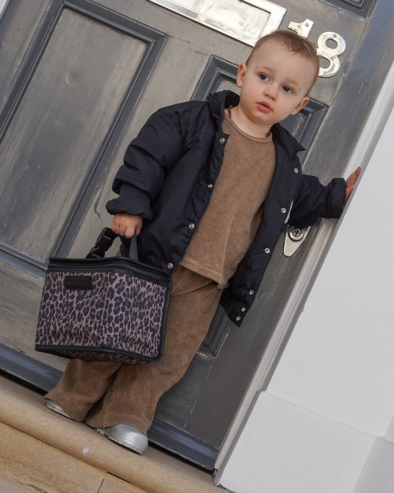 Arlo Lunch Bag / Snack Pack Brown Tonal Leopard Print