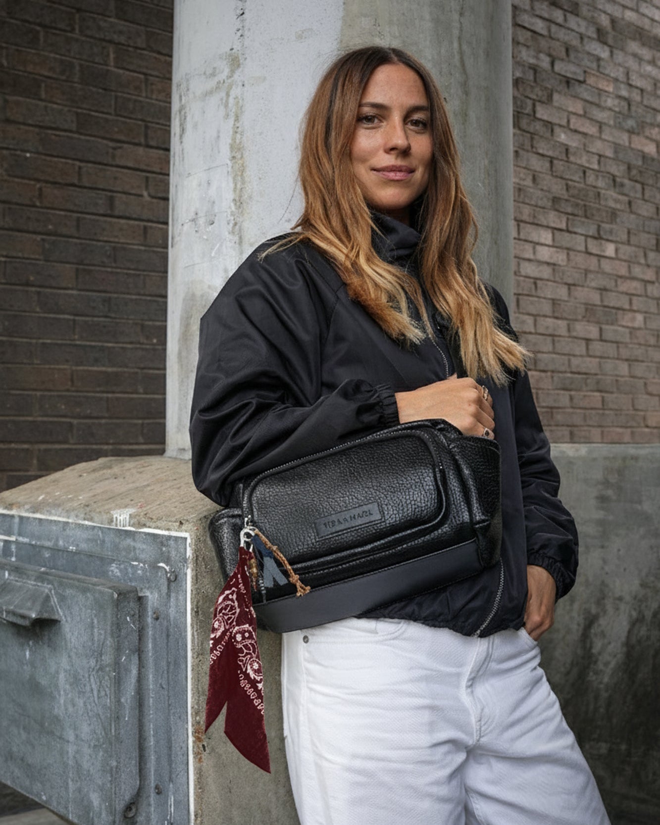T+M x Stripe+Beat Personalised Carabiner Bag Charm Burgundy Bandana