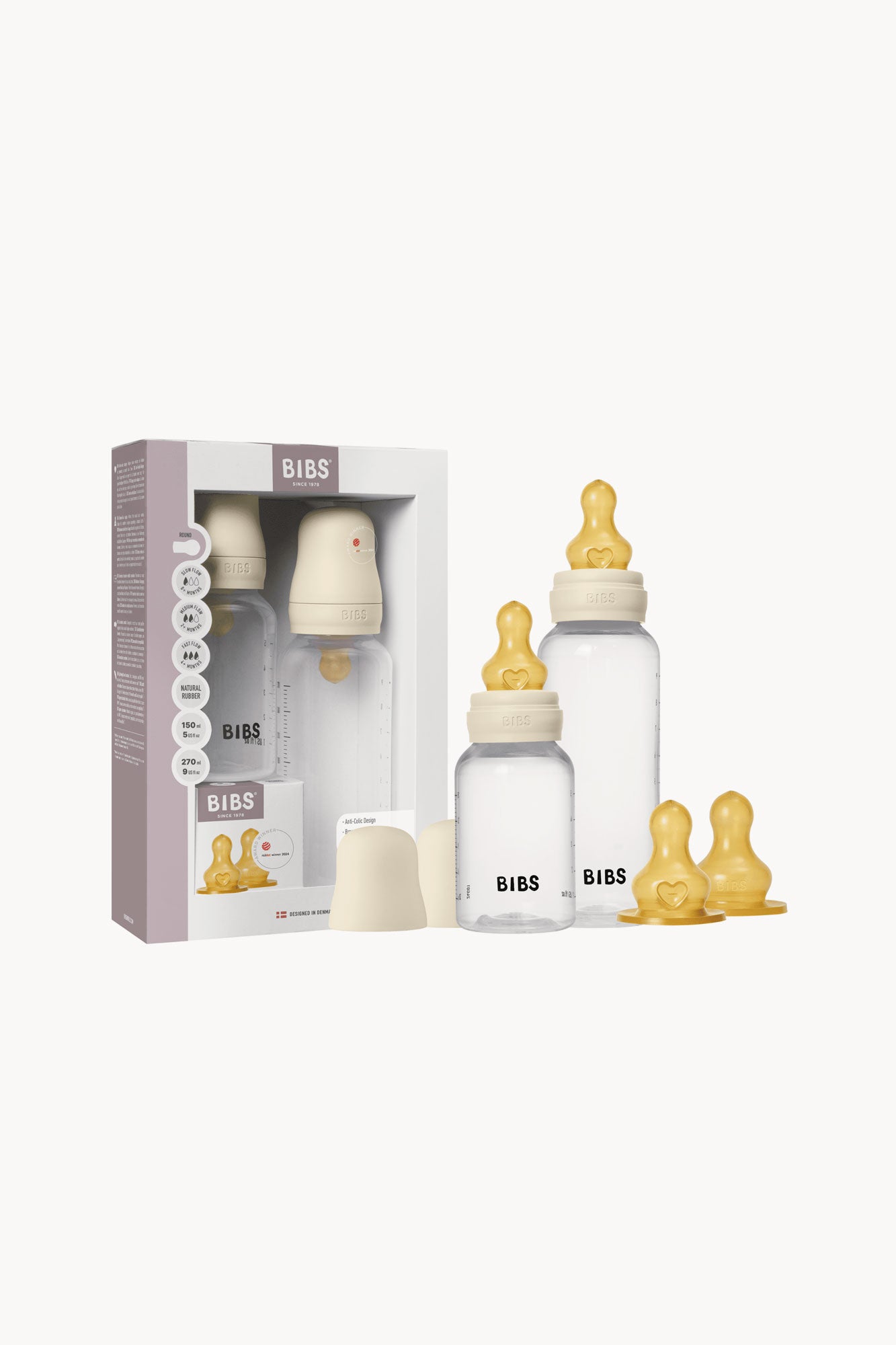 BIBS Grow and Flow Baby Bottle Round Latex Set 150ml / 270ml Ivory