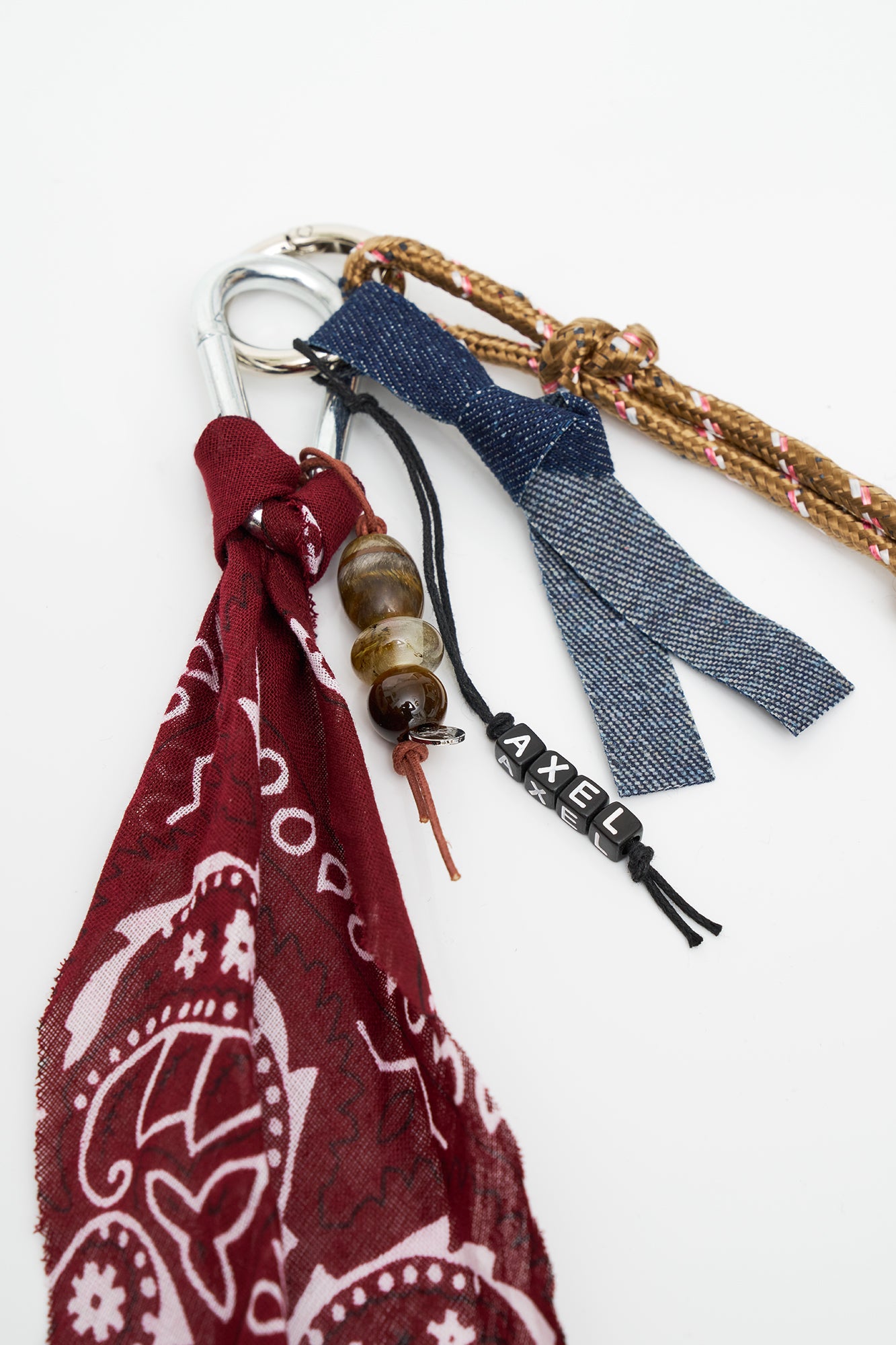 T+M x Stripe+Beat Personalised Carabiner Bag Charm Burgundy Bandana