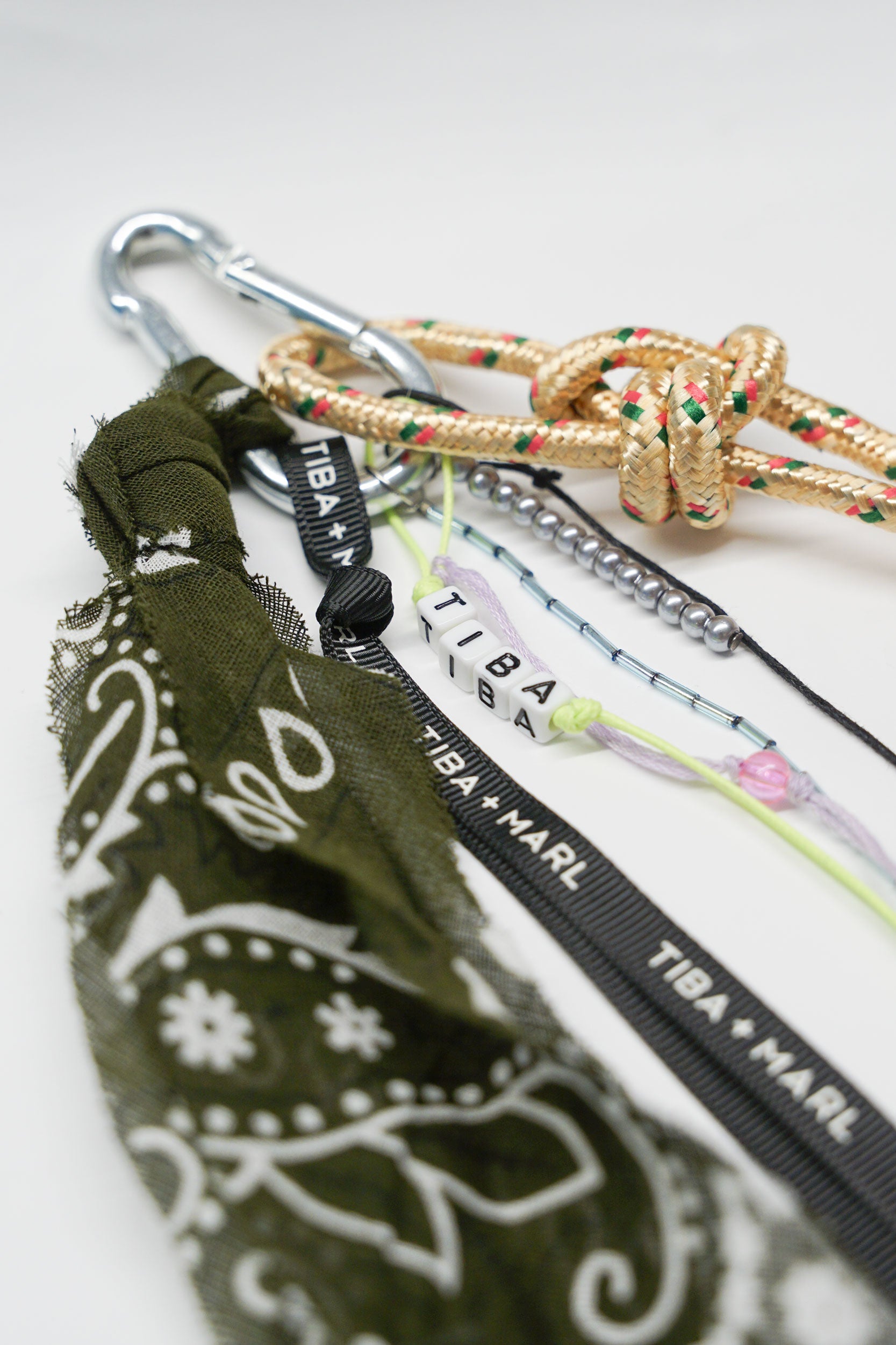 T+M x Stripe+Beat Personalised Carabiner Bag Charm Khaki Bandana