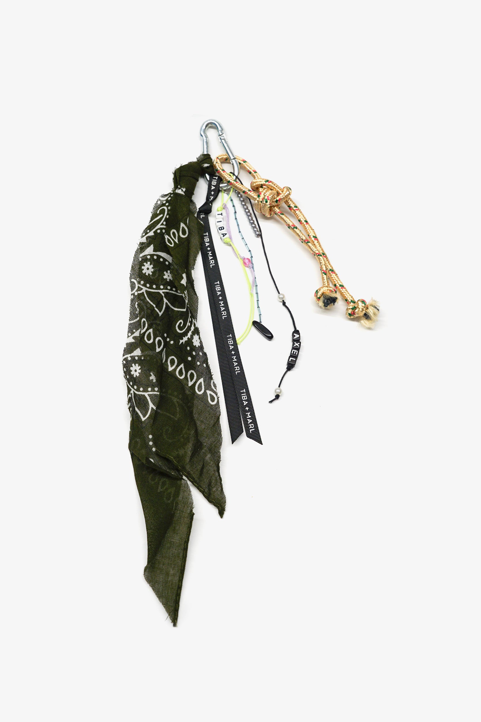 T+M x Stripe+Beat Personalised Carabiner Bag Charm Khaki Bandana