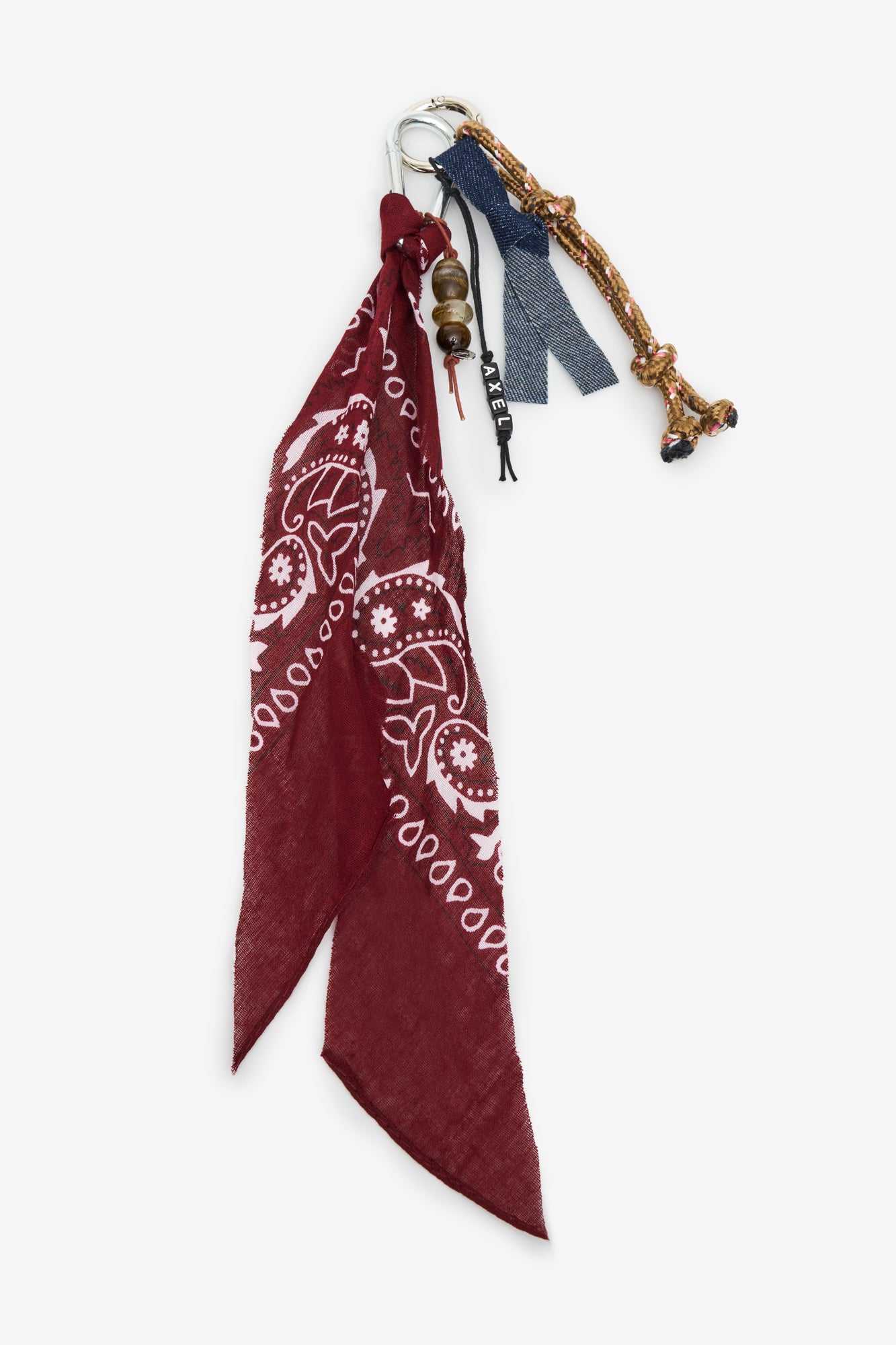 T+M x Stripe+Beat Personalised Carabiner Bag Charm Burgundy Bandana