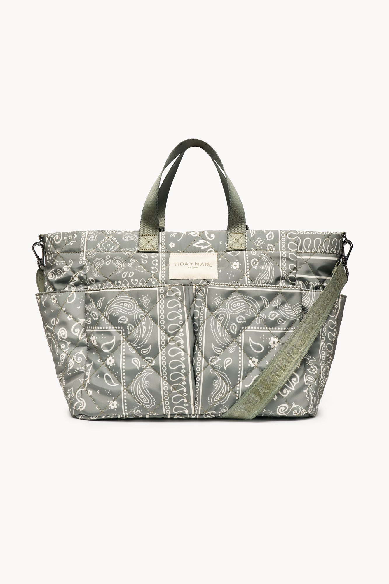 T+M Canvas Pocket Tote Sage Bandana Print