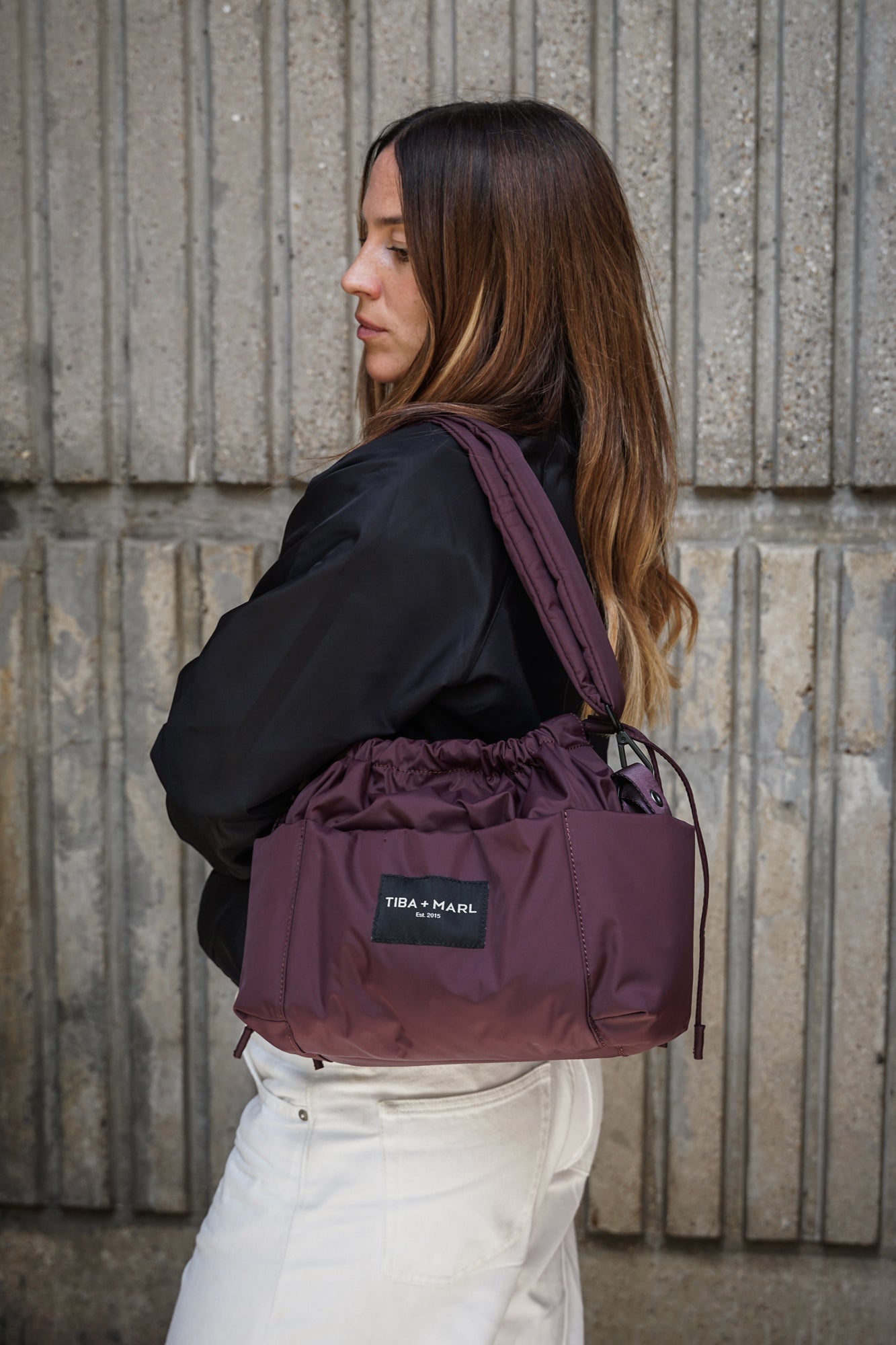 MINI LUNA DRAWSTRING STROLLER BAG BURGUNDY
