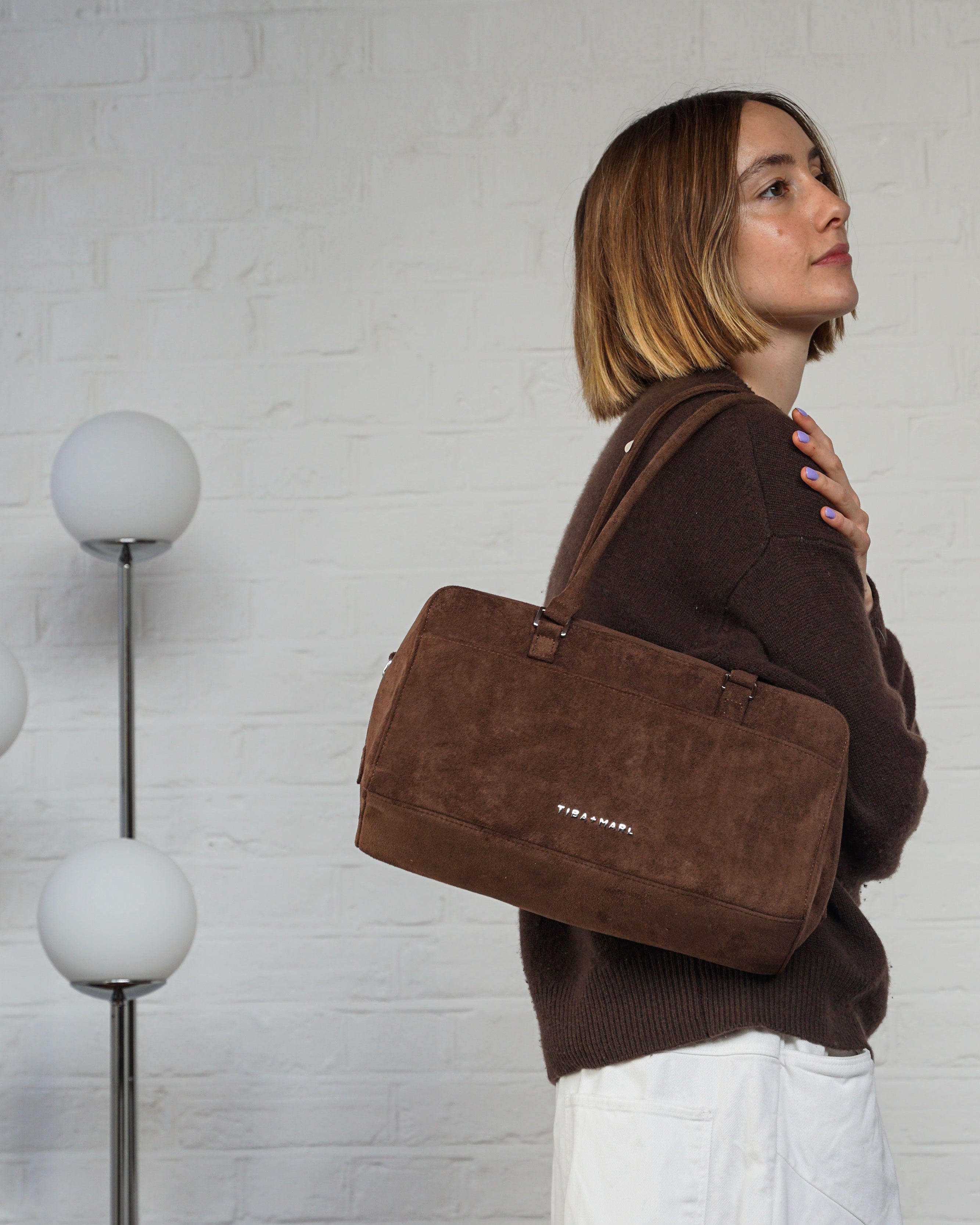 Riley Compact East-West Changing Bag Brown Faux Suede