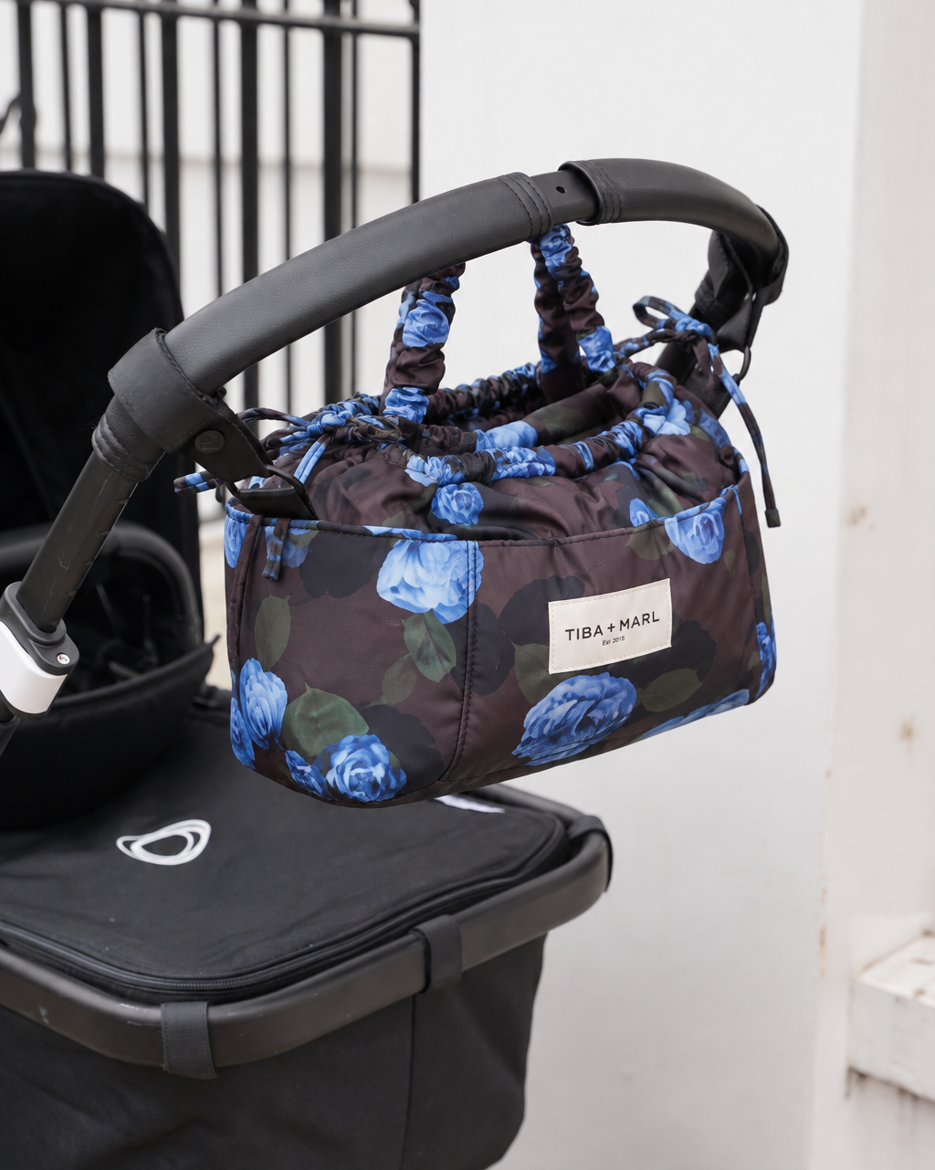 Mini Luna Drawstring Stroller Bag Brown Floral Print