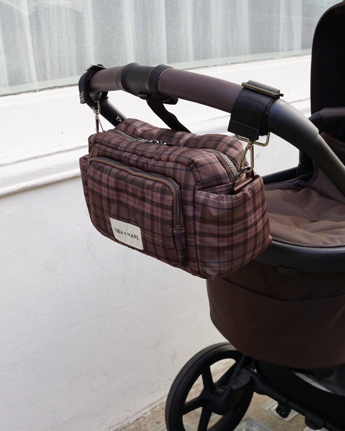 Inka Buggy Organiser Brown Tonal Tartan Print