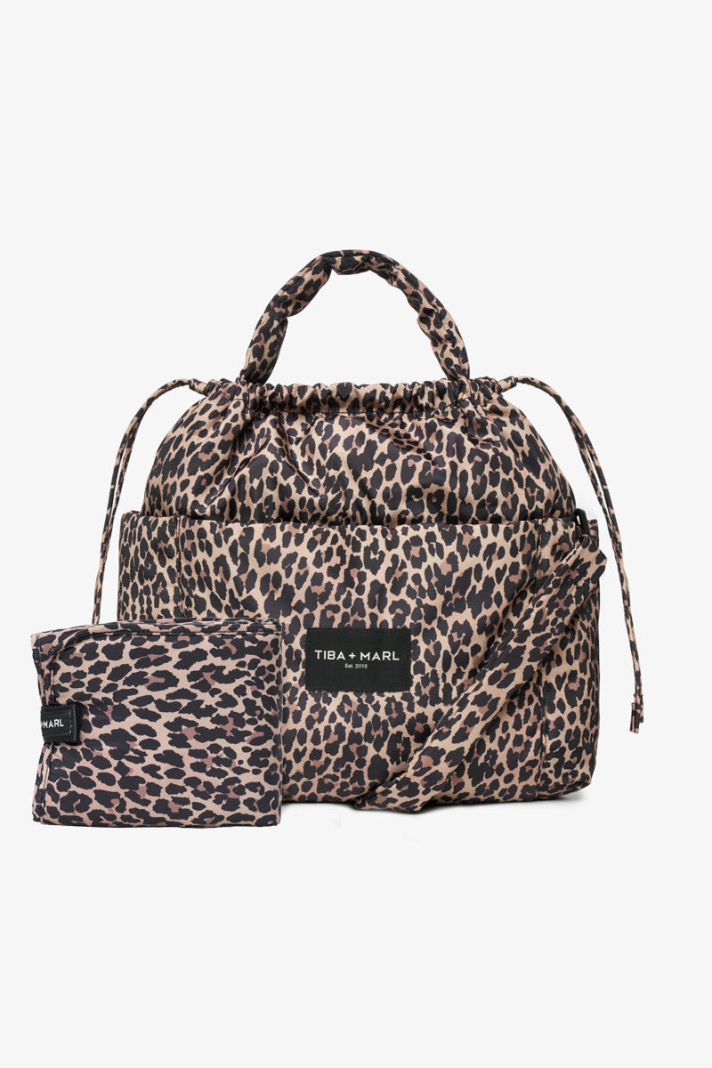 LARGE LUNA DRAWSTRING STROLLER BAG LEOPARD PRINT