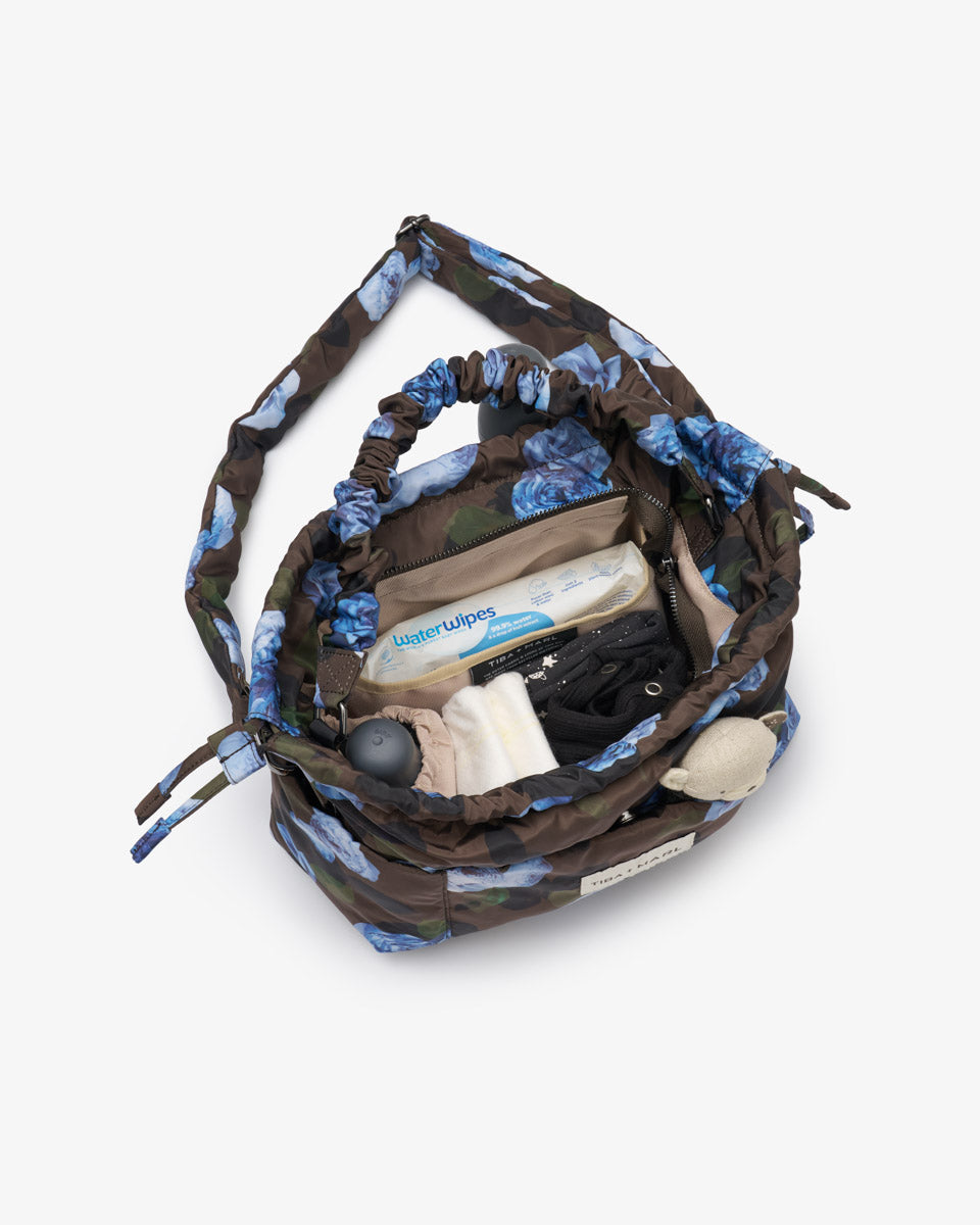 Mini Luna Drawstring Stroller Bag Brown Floral Print