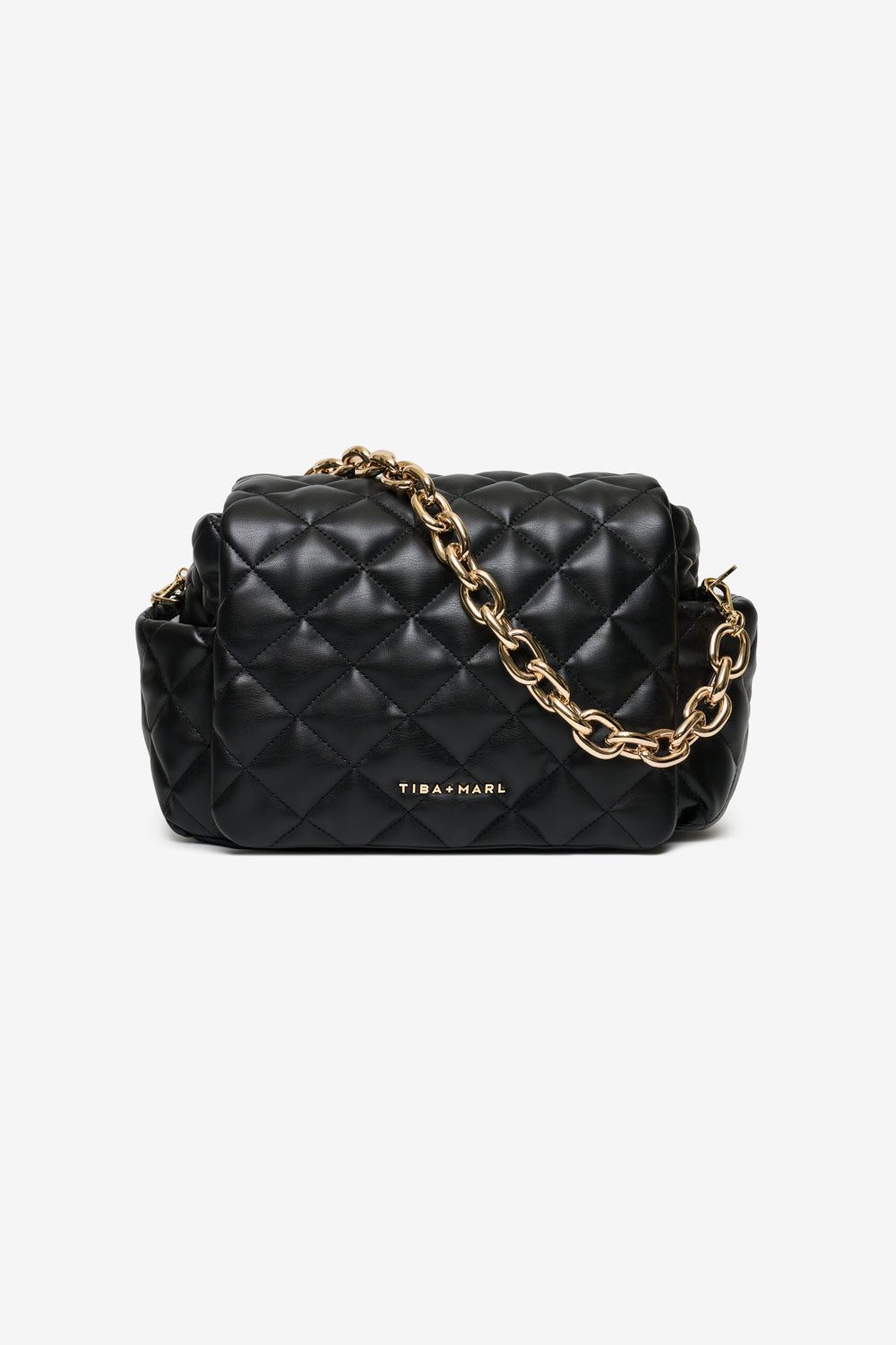 T+M x Selfridges Chain Nova Compact Changing Bag Black Quilted Faux Leather