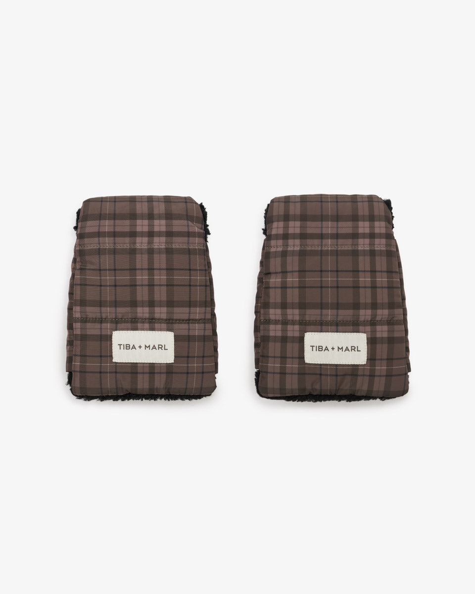 Universal Buggy Handmitts Brown Tonal Tartan Print
