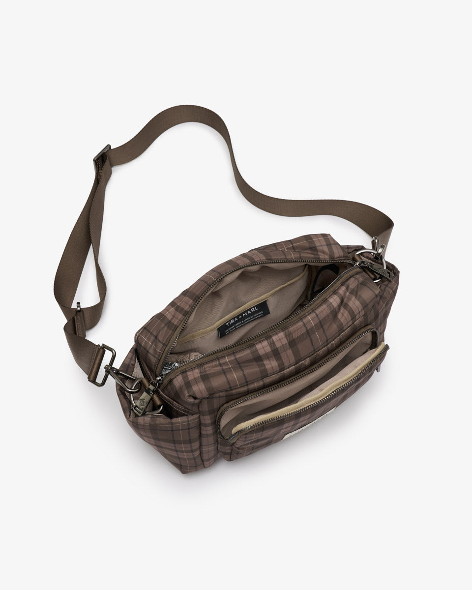 Inka Buggy Organiser Brown Tonal Tartan Print