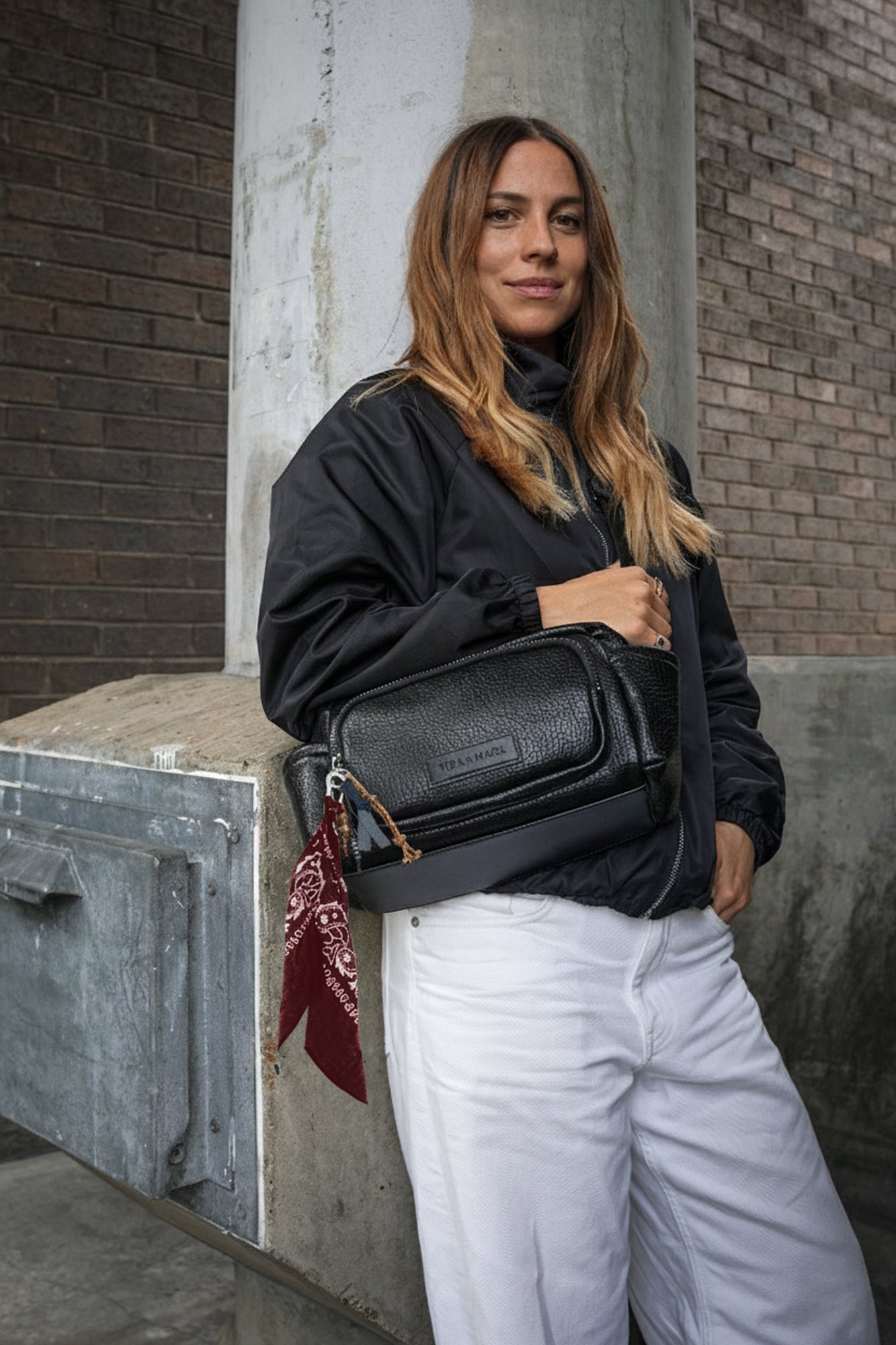 T+M x Stripe+Beat Personalised Carabiner Bag Charm Burgundy Bandana