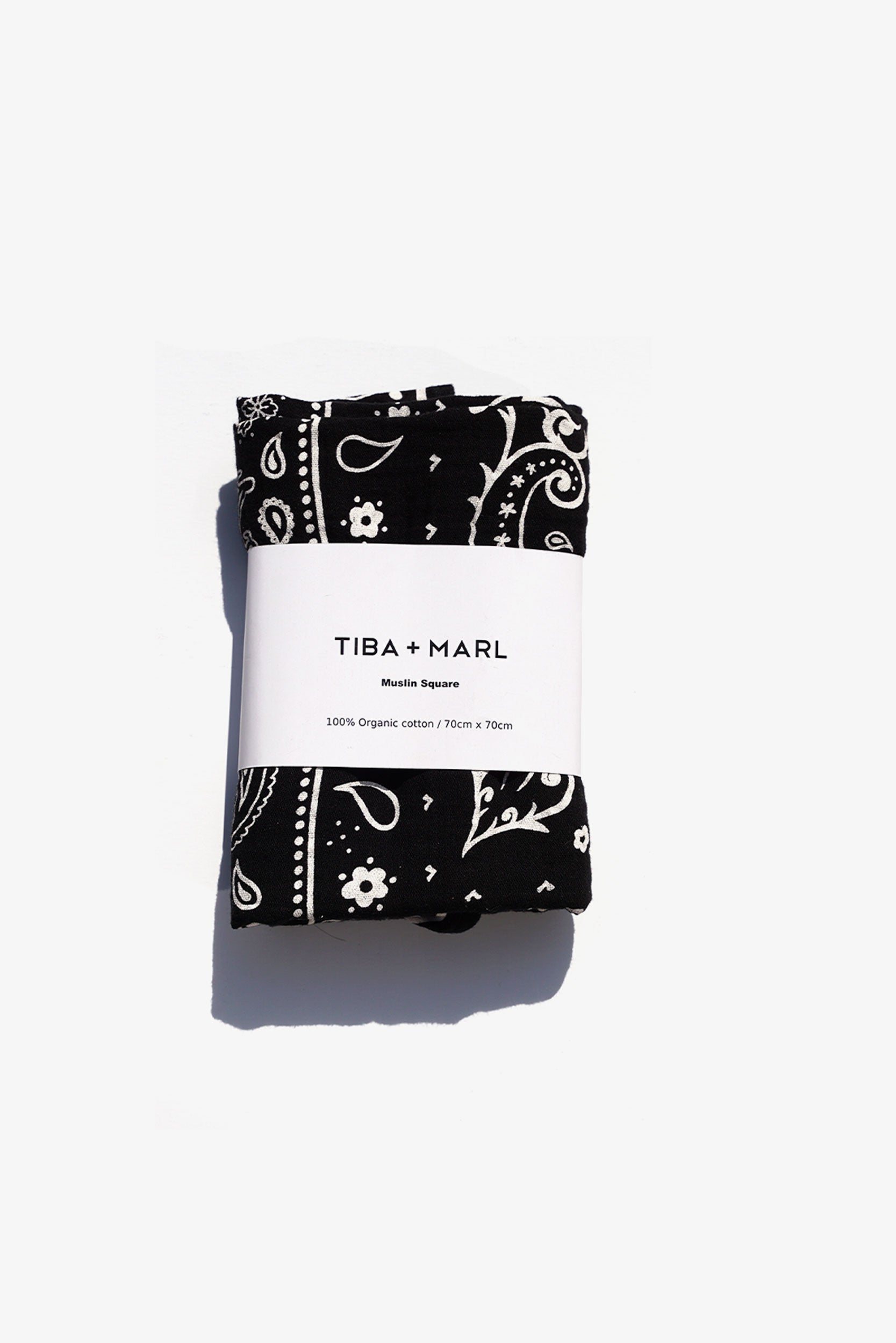 T+M 100% Organic Muslin Square Black Bandana Print
