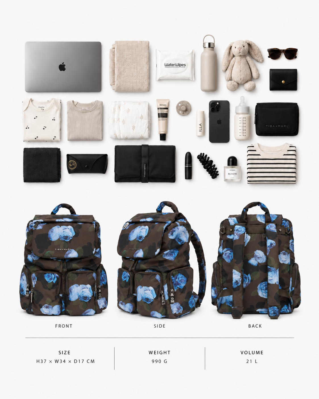 Alto Changing Backpack Brown Modern Floral Print