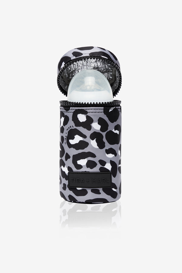 Insulated Bottle Holder Grey / Black Leopard Print