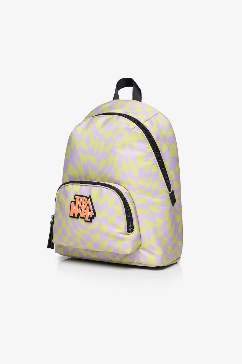Mini Elwood Kids Backpack Lime / Lilac Checkerboard Print