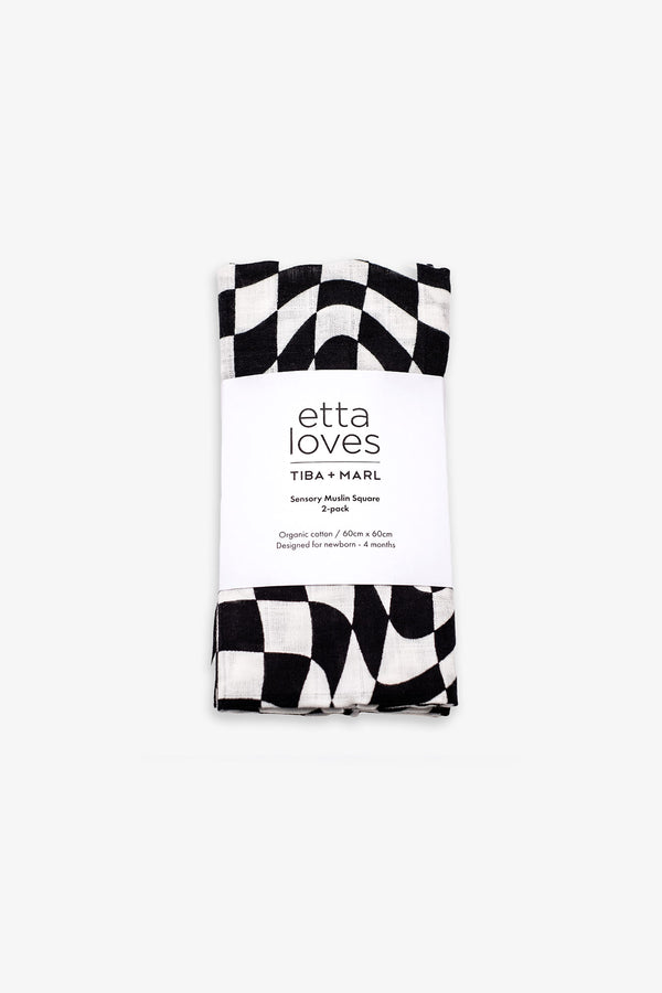 T+M x Etta Loves Organic 2-Pack Muslin Squares Checkerboard + Wave Print